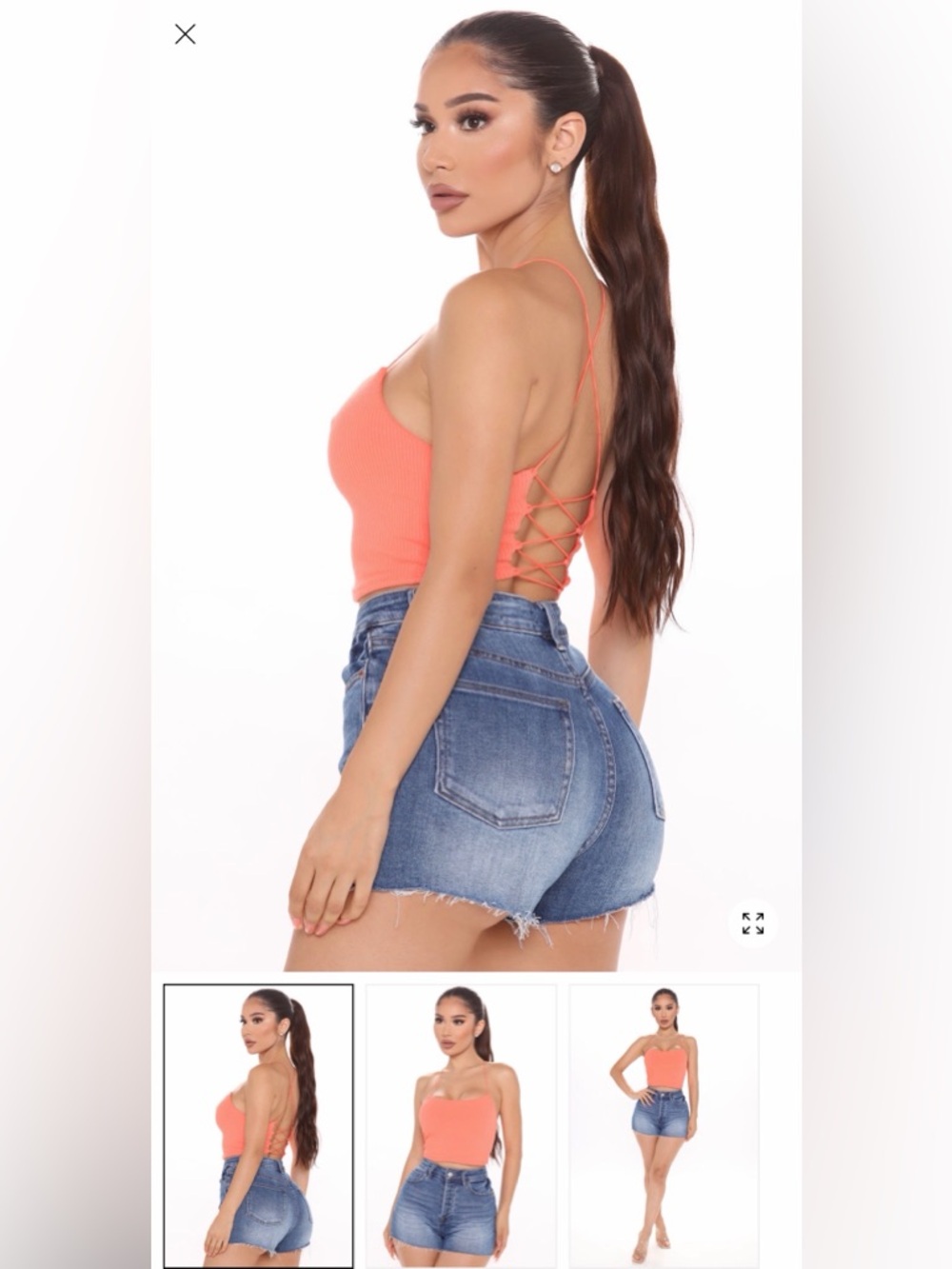 Fashion Nova Coral Ribbed Spaghetti-Strap Cropped Cami